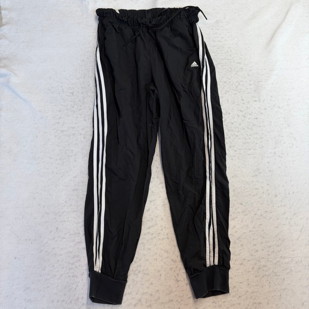 Adidas Track Pants Womens Medium Black 3-Stripe Jogger Windbreaker